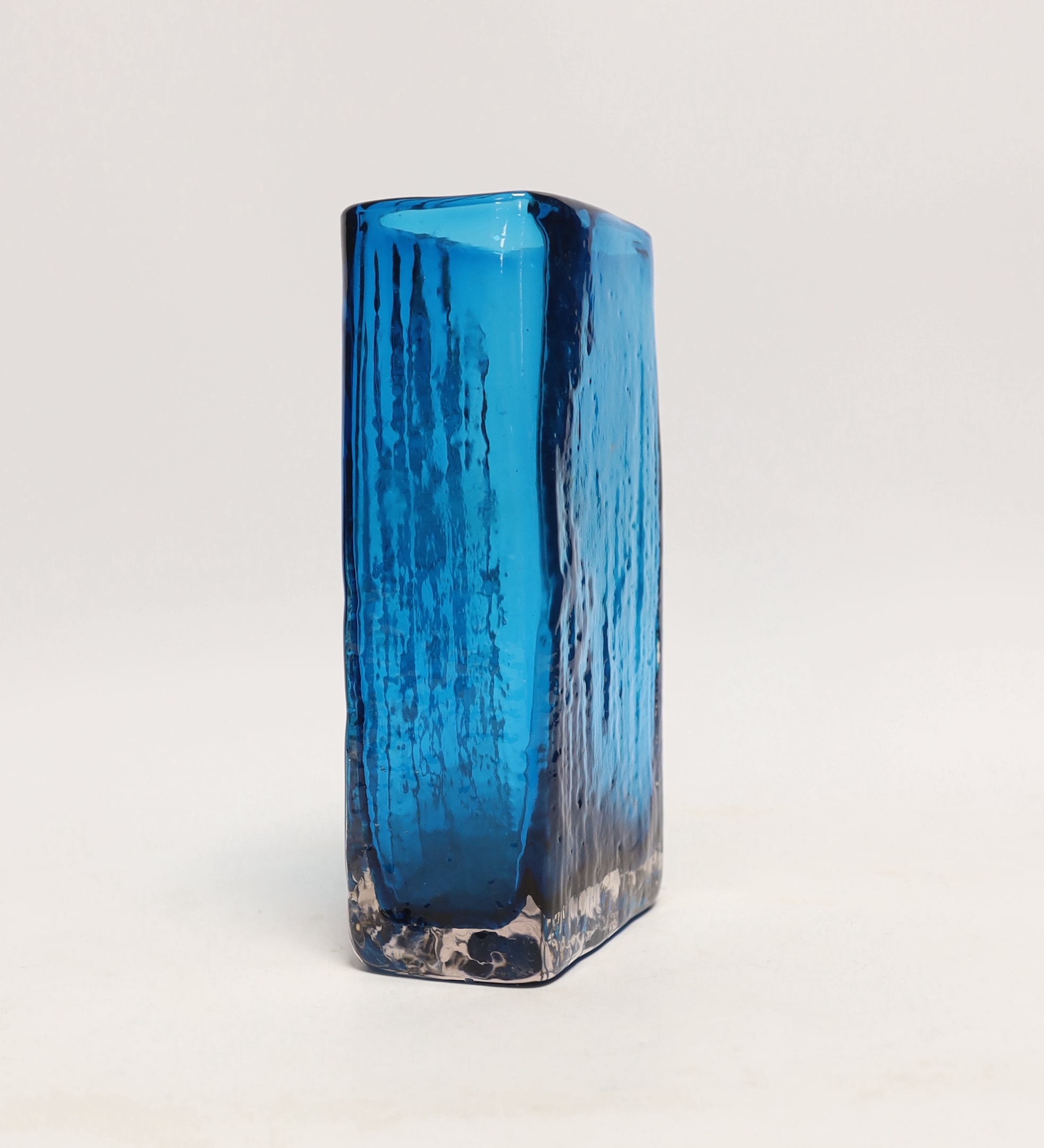 Geoffrey Baxter for Whitefriars, Kingfisher blue slab bamboo vase, 21cm high